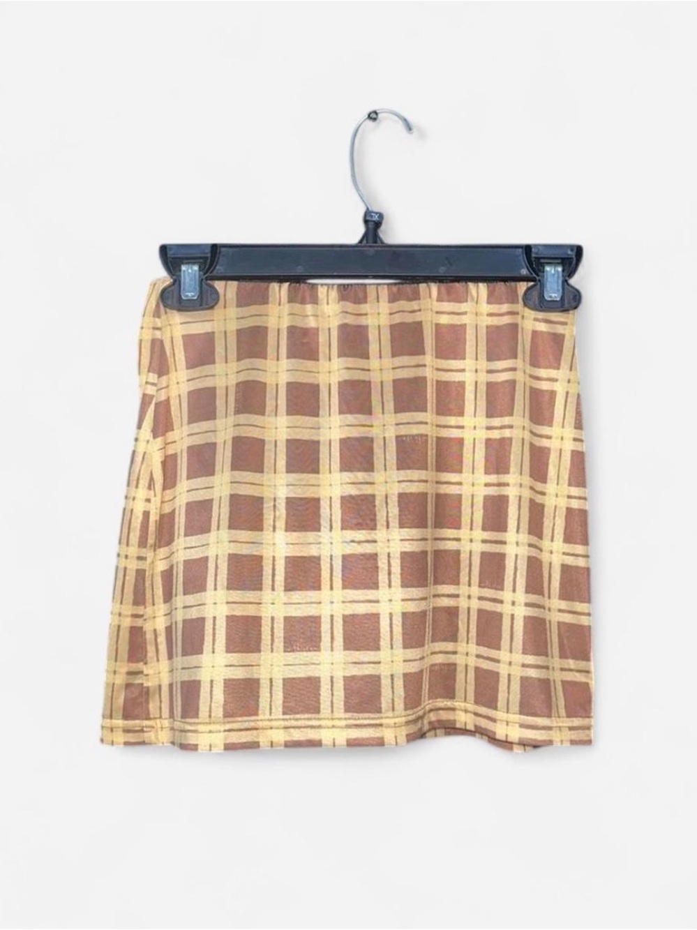 With Jean Plaid Mini Skirt in Brown and Yellow